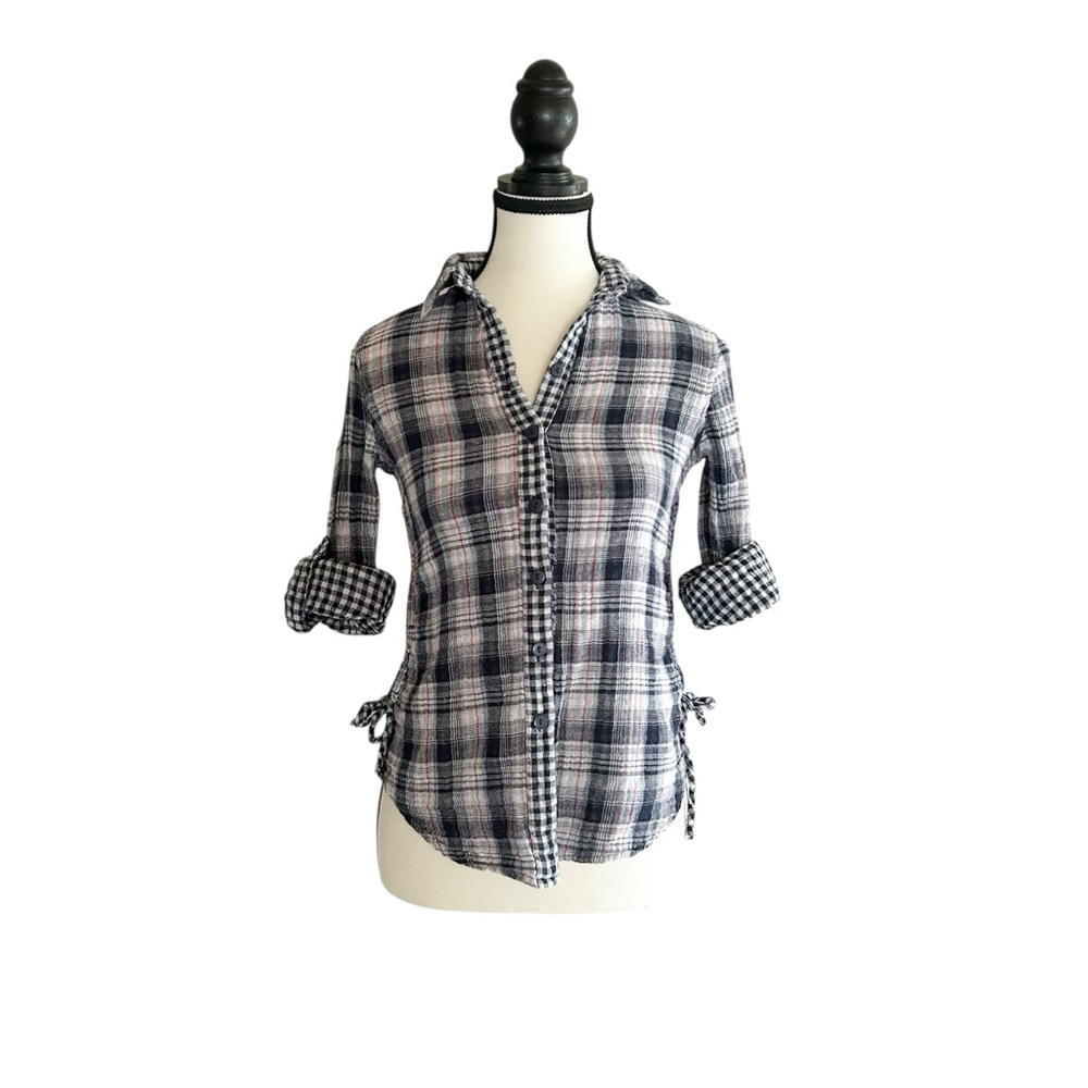 Vintage Y2K Bluenotes Plaid Button-Up Shirt Size S Blue & White Cotton